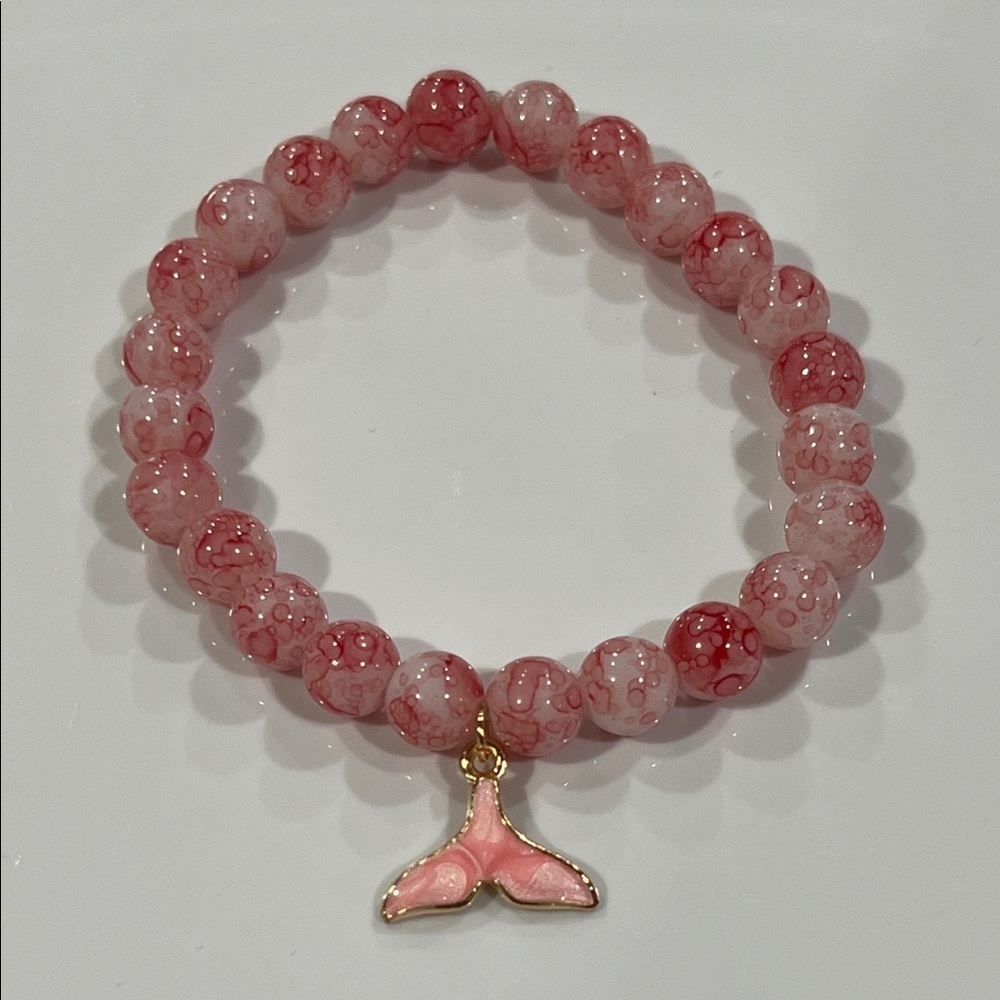 Pink Beaded Bracelet with Whale Tail Charm